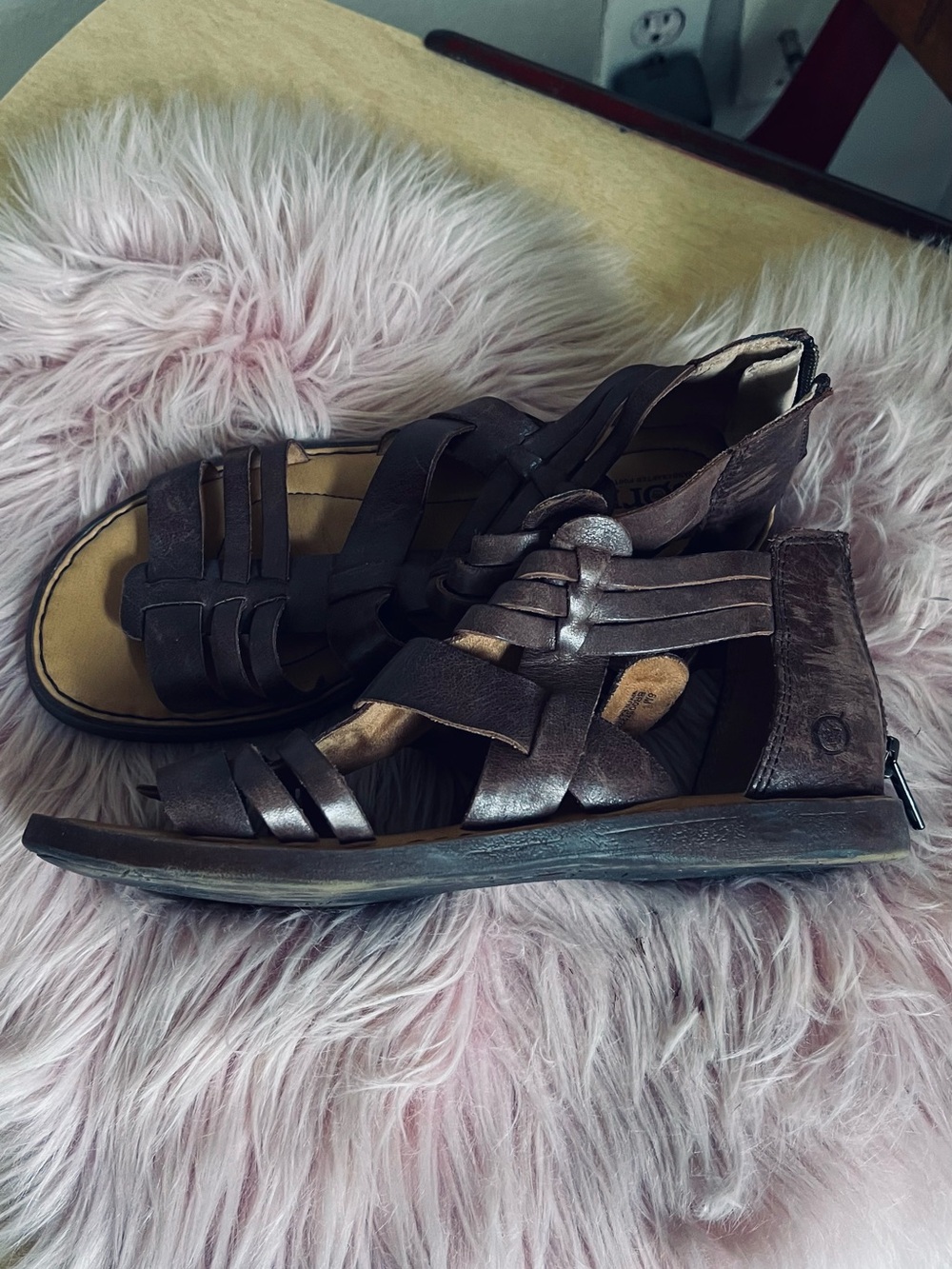 Born Brown Leather Woven Gladiator Sandals with Back Zip - Picture 2 of 3